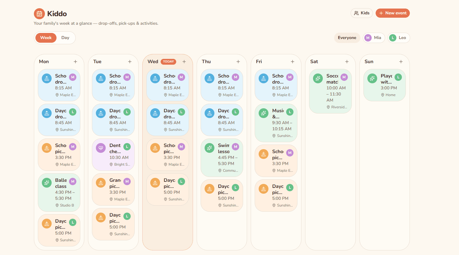 KydSync family schedule dashboard